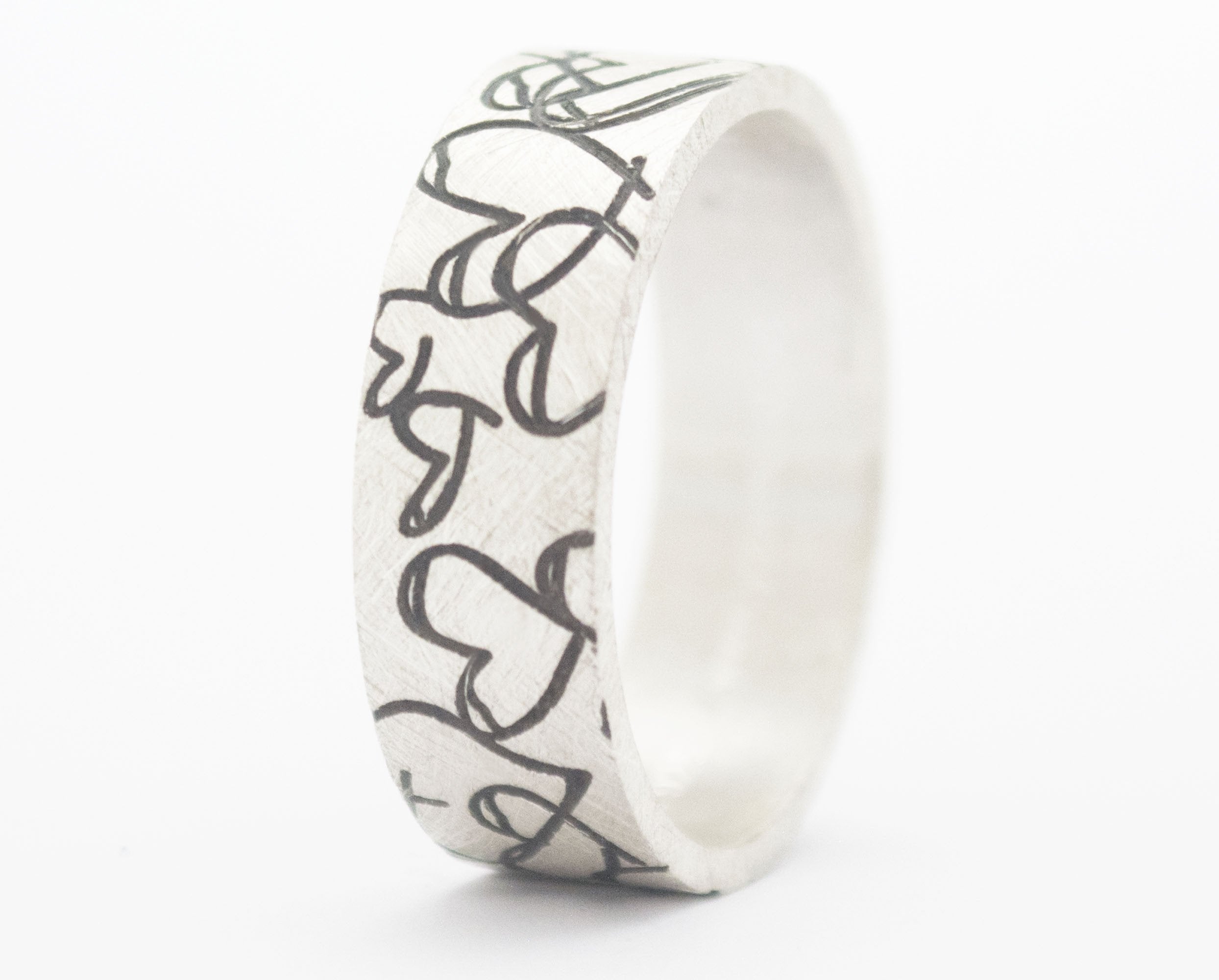 Addon argent brossé, "coeur en pagaille" - mood bague interchangeable - mood customizable ring -  swiss made 