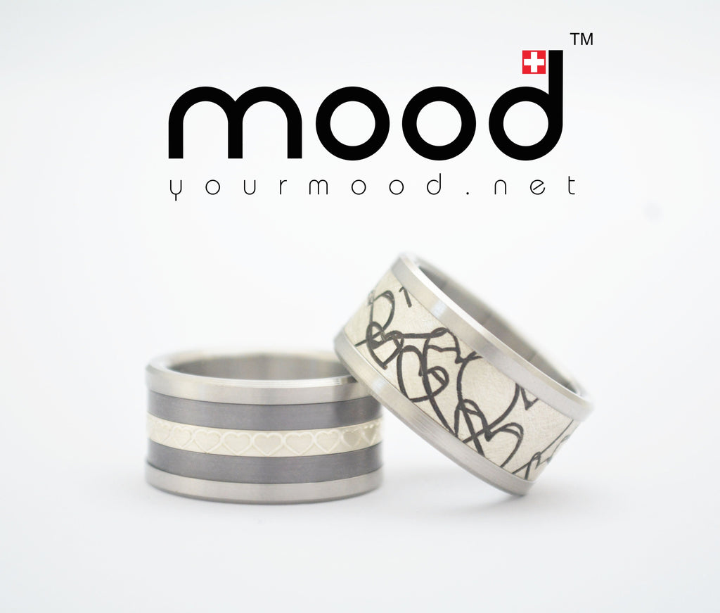 Addon medium argent gravé avec des coeurs - mood bague interchangeable - mood customizable ring -  swiss made 